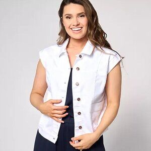 AnyBody Acid Wash Denim Vest - XX-Small  - White